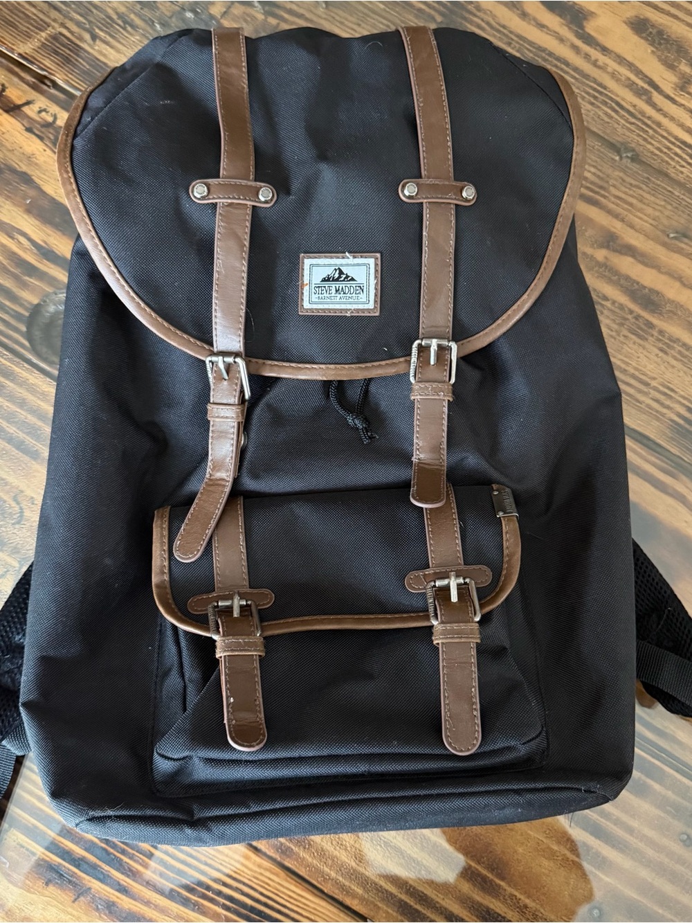 Steve Madden Black and Brown Canvas Backpack